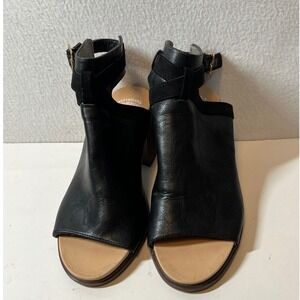 Dr Scholls Everly Black Leather Open Toe Ankle Strap‎ Heel Booties Size 8